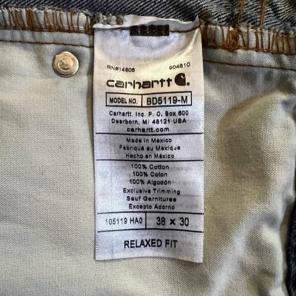 Carhartt Relaxed Fit Straight Jeans 38x30 | Heavy Denim Workwear Utility Pants - Picture 7 of 11